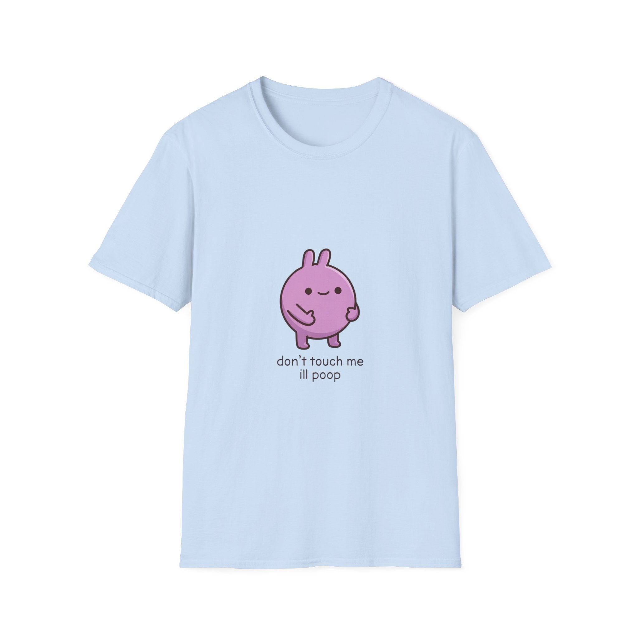 T-Shirt — Cute Purple Bunny Graphic “don’t touch me I’ll poop” Funny Shirt